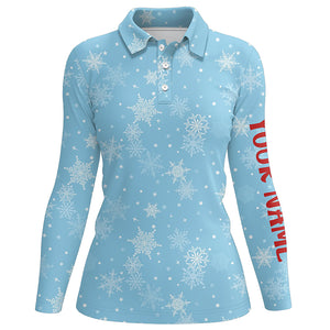 Snowflakes In Blue Christmas Golf Polo Shirts Customized Winter Holiday Golf Gifts For Women LDT0462