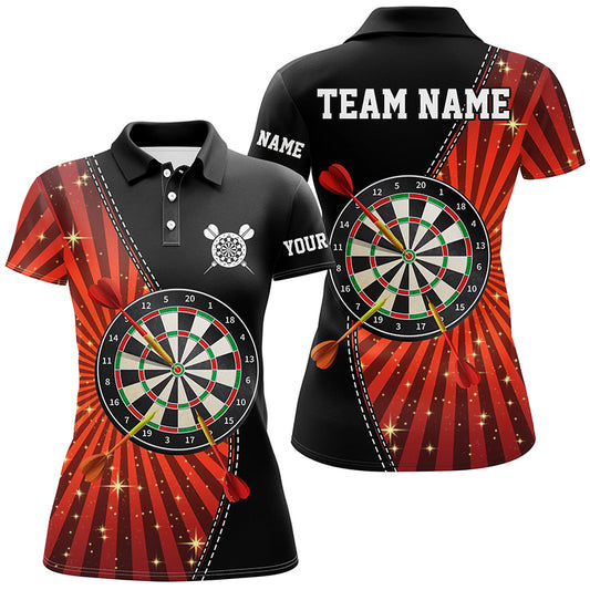 Black Orange Halo Womens Darts Polo Shirt Custom Cool Darts Shirt For Women Dart Jerseys LDT1002