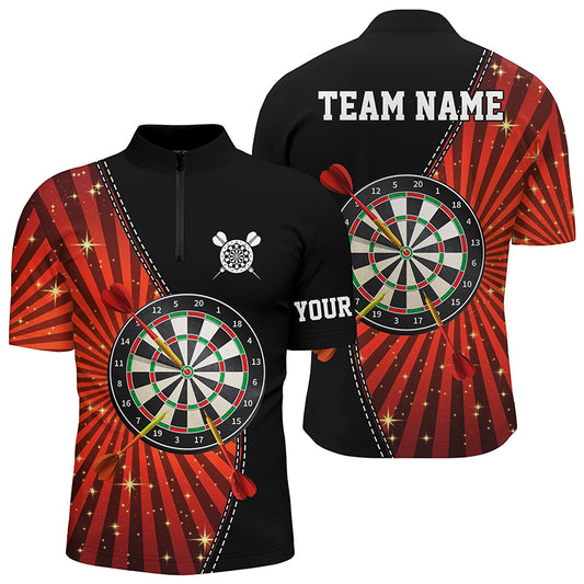 Black Orange Halo Darts Quarter-Zip Shirt Custom Cool Darts Shirt For Men Dart Jerseys LDT1002