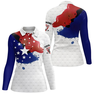 Watercolor American Flag Polo Shirts, Custom Wet Paint Polos, Patriotic Golf Shirts For Women LDT0206