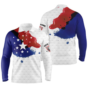 Watercolor American Flag Polo Shirts Customized Wet Paint Golf Polos, Patriotic Golf Shirts For Men LDT0206