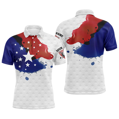 Watercolor American Flag Polo Shirts Customized Wet Paint Golf Polos, Patriotic Golf Shirts For Men LDT0206