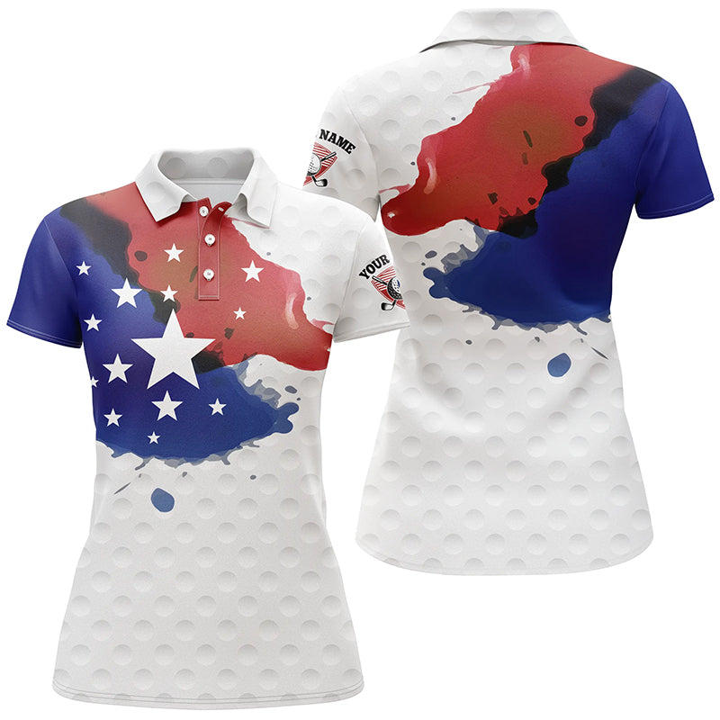 Watercolor American Flag Polo Shirts, Custom Wet Paint Polos, Patriotic Golf Shirts For Women LDT0206