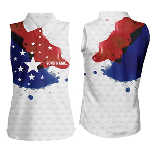 Watercolor American Flag Sleeveless Polo Shirt Custom Wet Paint Polos Patriotic Golf Shirts For Women LDT0206