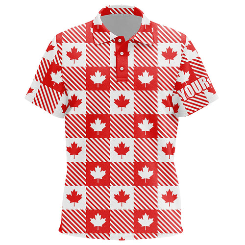 Maple Leaves On Red White Plaid Canadian Kids Golf Polo Shirts Patriotic Golf Shirts For Kid LDT0477