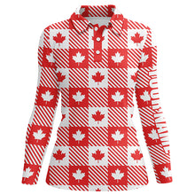 Load image into Gallery viewer, Maple Leaves On Red White Plaid Canadian Golf Polo Shirts Patriotic Golf Shirts For Women LDT0477