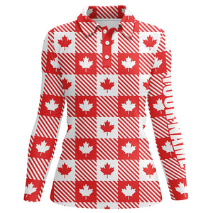 Maple Leaves On Red White Plaid Canadian Golf Polo Shirts Patriotic Golf Shirts For Women LDT0477