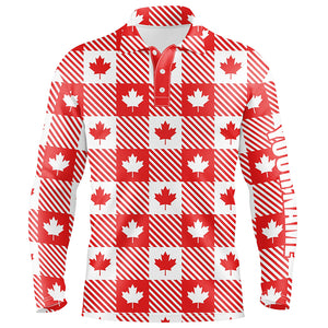 Maple Leaves On Red White Plaid Canadian Mens Golf Polo Shirts Patriotic Golf Shirts For Men LDT0477