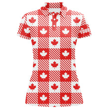 Load image into Gallery viewer, Maple Leaves On Red White Plaid Canadian Golf Polo Shirts Patriotic Golf Shirts For Women LDT0477