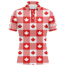 Load image into Gallery viewer, Maple Leaves On Red White Plaid Canadian Mens Golf Polo Shirts Patriotic Golf Shirts For Men LDT0477