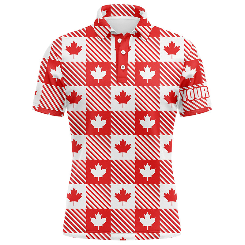 Maple Leaves On Red White Plaid Canadian Mens Golf Polo Shirts Patriotic Golf Shirts For Men LDT0477