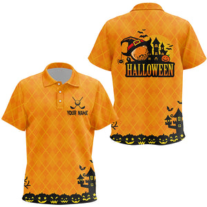 Halloween Landscape Pumpkin Orange Argyle Kids Golf Polo Shirts Custom Funny Golf Gifts For Kid LDT0481