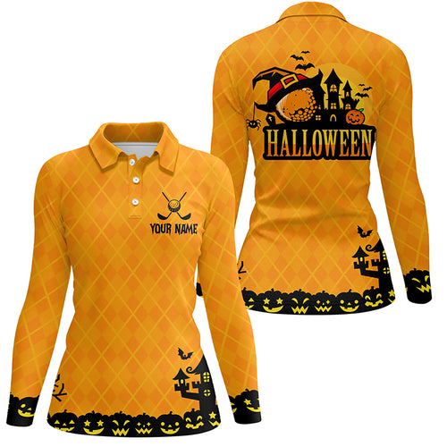 Halloween Landscape Pumpkin Orange Argyle Golf Polo Shirts Custom Funny Golf Gifts For Women LDT0481