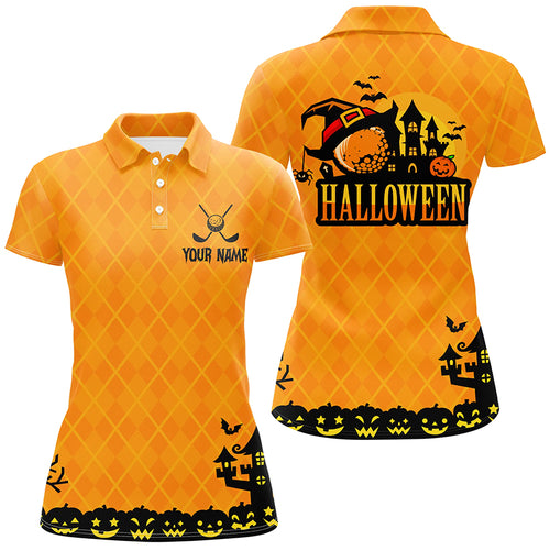 Halloween Landscape Pumpkin Orange Argyle Golf Polo Shirts Custom Funny Golf Gifts For Women LDT0481