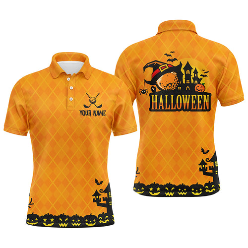 Halloween Landscape Pumpkin Orange Argyle Mens Golf Polo Shirts Custom Funny Golf Gifts For Men LDT0481