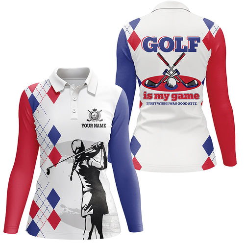 Argyle Pattern Womens Golf Polo Shirt, Personalized Basic Golf Shirts For Women, Golfer Gifts LDT0213