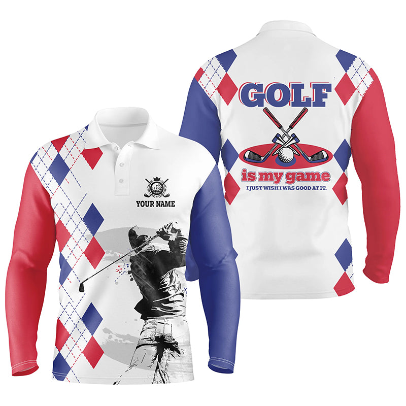 Argyle Pattern Mens Golf Polo Shirts, Personalized Basic Golf Shirts For Men, Golfer Gifts LDT0213