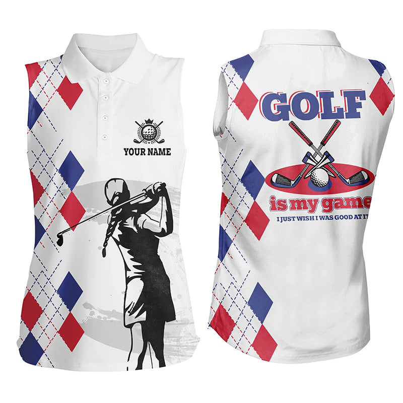 Argyle Pattern Womens Sleeveless Golf Shirt, Personalized Basic Golf Shirts For Women, Golfer Gifts LDT0213