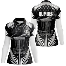 Load image into Gallery viewer, Black &amp; White Thunder Disc Golf Polo Shirts, Custom Lightning Disc Golf Shirts For Women LDT0218