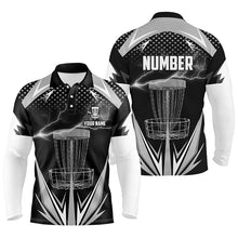 Load image into Gallery viewer, Black &amp; White Thunder Disc Golf Polo Shirts, Custom Lightning Disc Golf Shirts For Men LDT0218