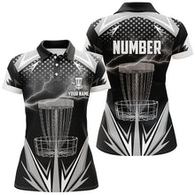 Load image into Gallery viewer, Black &amp; White Thunder Disc Golf Polo Shirts, Custom Lightning Disc Golf Shirts For Women LDT0218