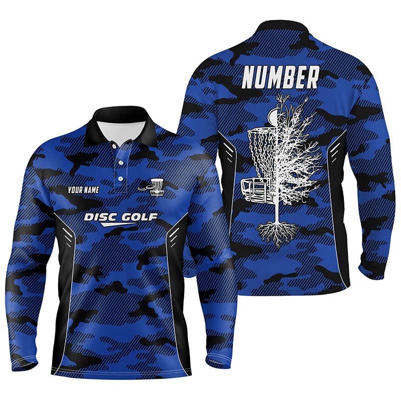 Blue Camo Mens Disc Golf Polo Shirt Custom Camouflage Disc Golf Shirts For Men Golf Gifts LDT0787