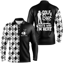 Load image into Gallery viewer, Golf &amp; Beer That’s Why Im Here Black White Argyle Pattern Mens Golf Polo Shirt Golf Shirts For Men LDT0792