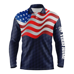 Navy American Flag Mens Golf Polo Shirts Custom Patriotic Golf Shirts For Men Golf Gifts LDT1429