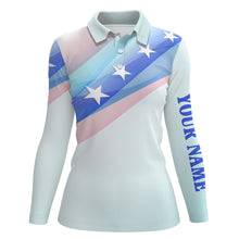Load image into Gallery viewer, Colorful Pastel Us Flag Womens Golf Polo Shirts Custom Name Patriotic Golf Shirts For Women LDT1435