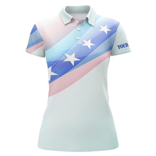 Colorful Pastel Us Flag Womens Golf Polo Shirts Custom Name Patriotic Golf Shirts For Women LDT1435