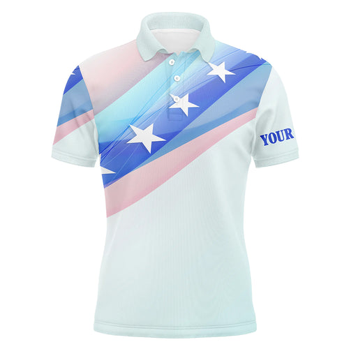 Colorful Pastel Us Flag Mens Golf Polo Shirts Custom Name Patriotic Golf Shirts For Men Golf Gifts LDT1435