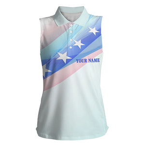 Colorful Pastel Us Flag Womens Sleeveless Polo Shirts Custom Name Patriotic Golf Shirts For Women LDT1435