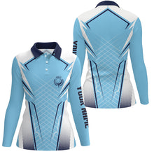 Load image into Gallery viewer, Blue White Personalized Womens Golf Polo Shirt Custom Name Golf Shirts For Women Golfer Gifts LDT1436