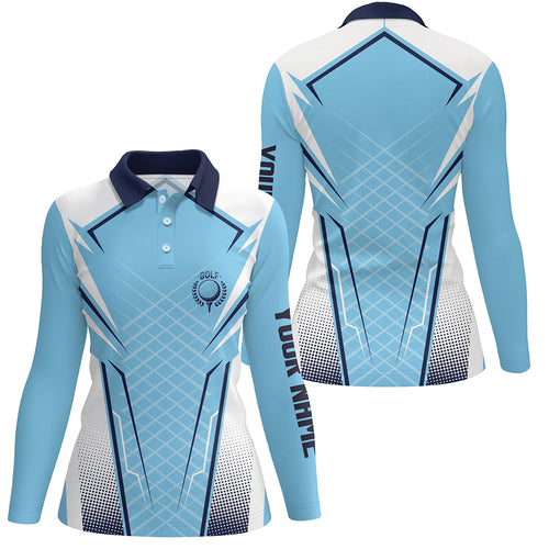 Blue White Personalized Womens Golf Polo Shirt Custom Name Golf Shirts For Women Golfer Gifts LDT1436