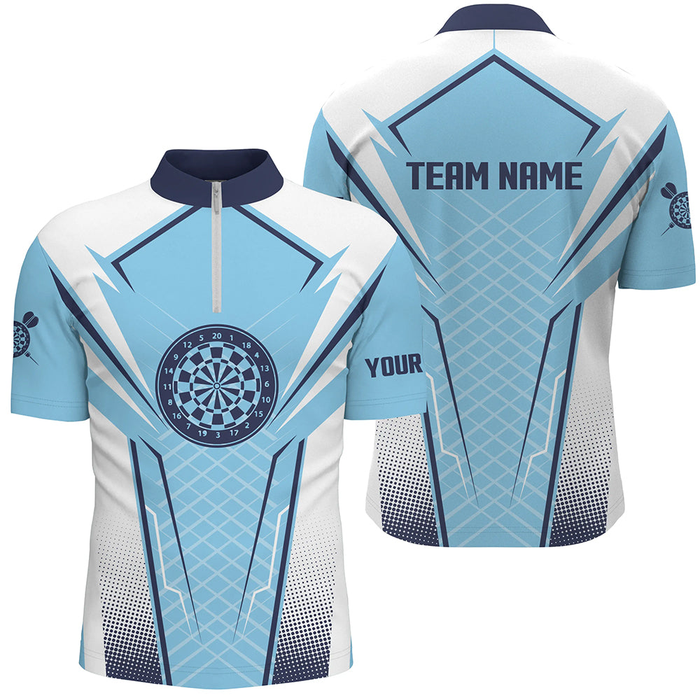 Blue White Mens Darts Quarter Zip Shirt Customized Darts Shirt For Men Dart Jerseys LDT1437