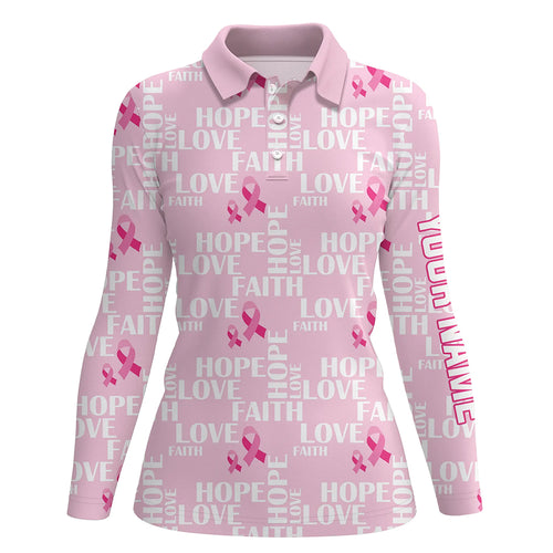 Pink Ribbon Faith Love Hope Breast Cancer Awareness Golf Polo Shirts Golf Shirts For Women LDT0503