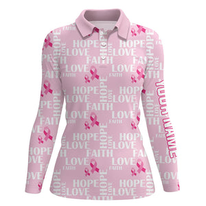 Pink Ribbon Faith Love Hope Breast Cancer Awareness Golf Polo Shirts Golf Shirts For Women LDT0503