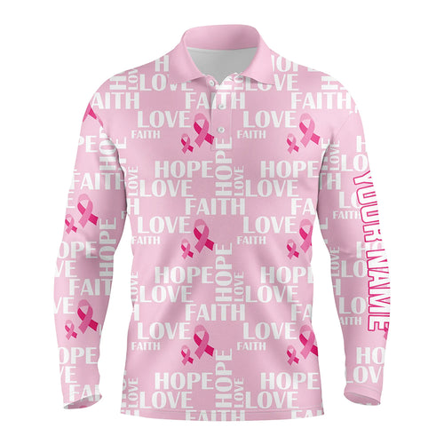 Pink Ribbon Faith Love Hope Breast Cancer Awareness Mens Golf Polo Shirts Golf Shirts For Men LDT0503
