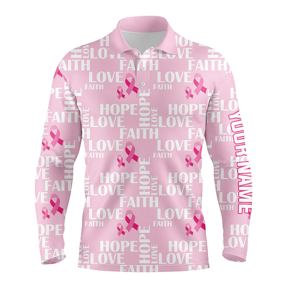 Pink Ribbon Faith Love Hope Breast Cancer Awareness Mens Golf Polo Shirts Golf Shirts For Men LDT0503