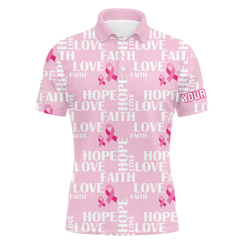 Pink Ribbon Faith Love Hope Breast Cancer Awareness Mens Golf Polo Shirts Golf Shirts For Men LDT0503