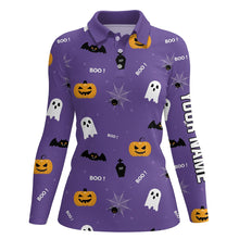 Load image into Gallery viewer, Halloween Seamless With Pumpkin Boo Spider Purple Golf Polo Shirts Funny Golf Tops For Women LDT0505