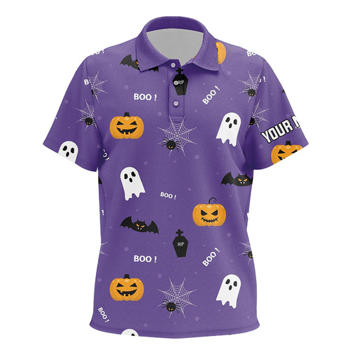 Halloween Seamless With Pumpkin Boo Spider Purple Unisex Kids Golf Polo Shirts Funny Golf Tops For Kid LDT0505