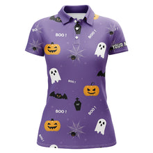 Load image into Gallery viewer, Halloween Seamless With Pumpkin Boo Spider Purple Golf Polo Shirts Funny Golf Tops For Women LDT0505