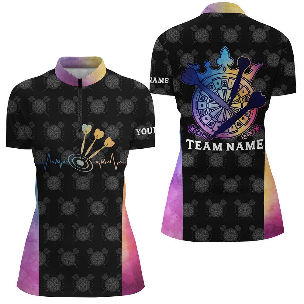 Darts Heartbeat Tie Dye Quarter-Zip Shirts Personalized Darts Shirt For Women Dart Jersey LDT0805