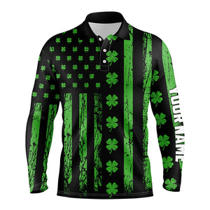 St. Patrick's Day American Flag Mens Golf Polo Shirt Green Clover Leaf Patriotic Golf Tops For Men LDT1039