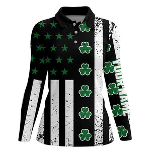 St. Patrick's Day American Flag Womens Golf Polo Shirt Green Clover Patriotic Women Golf Tops LDT1040