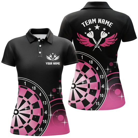 Personalized Darts Wings Black & Pink Polo Shirts Cute Darts Shirt For Women Dart Jersey LDT0510