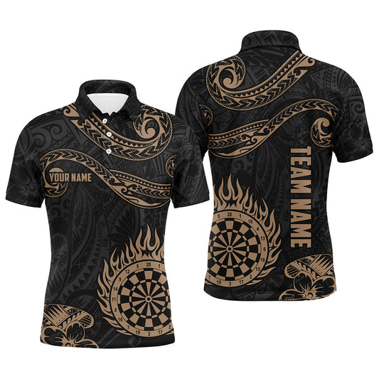 Personalized Golden Hawaiian Tribal Flame Darts Polo Shirt Custom Dart Jerseys For Men LDT0824