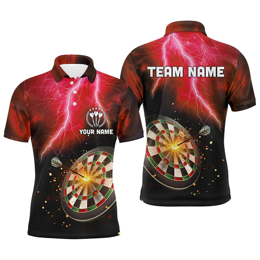 Personalized Thunder Lightning Red Mens Darts Polo Shirt Custom Dart Jerseys For Men LDT1235