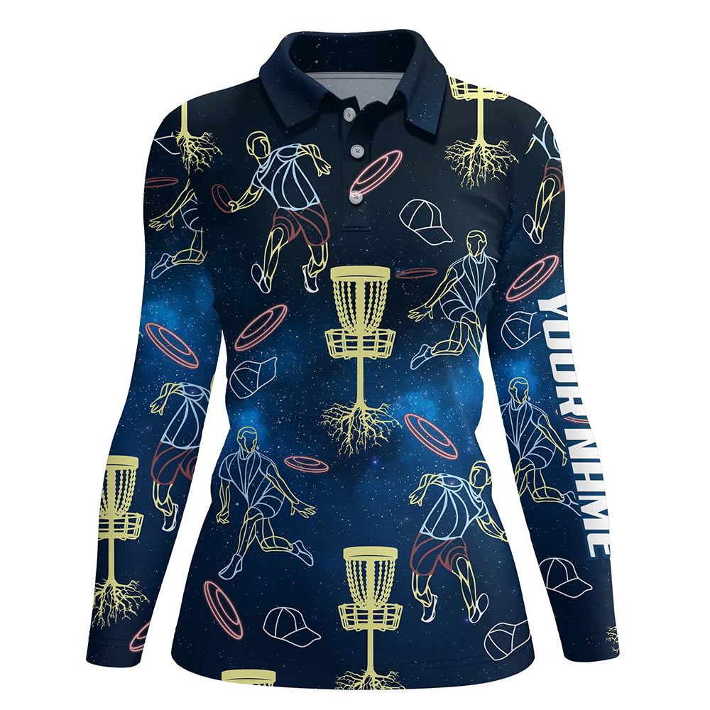 Colorful Neon Disc Golf Polo Shirts Custom Name Galaxy Disc Golf Shirts For Women, Golf Gifts LDT0225